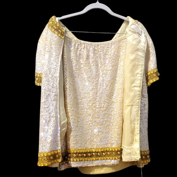 60s Sequin Beaded Yellow Skirt Set XL NWT Cleopatra Movie Inspired Hong Kong - Picture 8 of 16